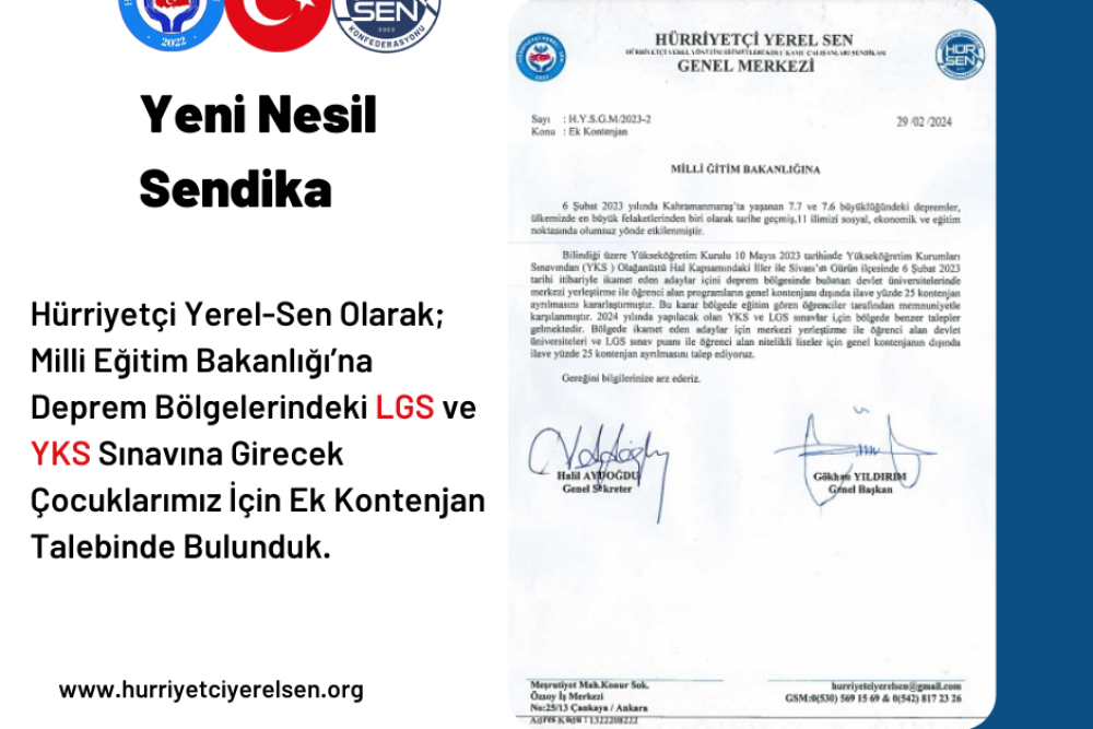 LGS ve YKS İçin Ek Kontenjan Talebi